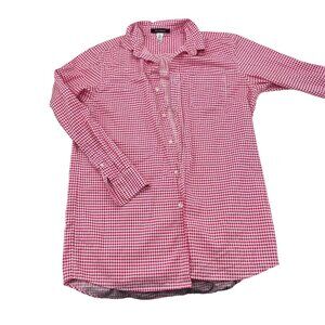 ND Intimates Pink‎ & White Houndstooth Boyfriend Fit Button-Down Night Shirt